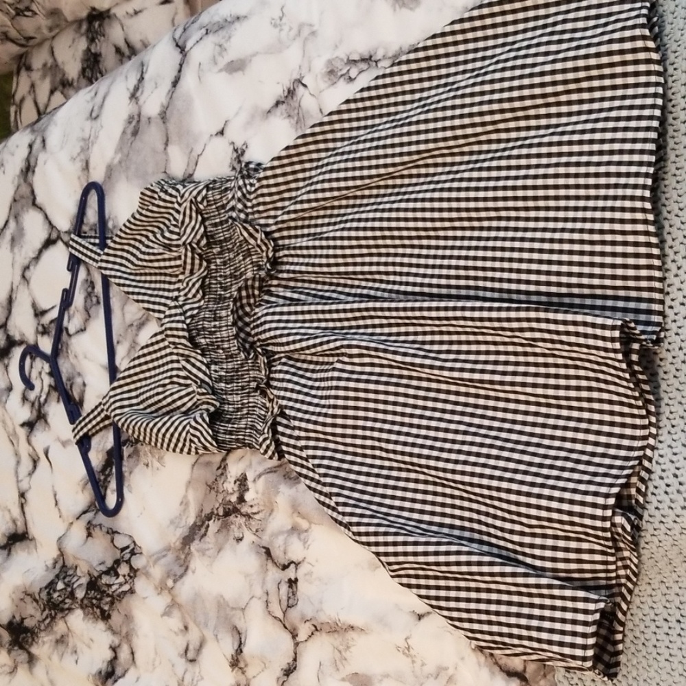 Mini black and white dress.